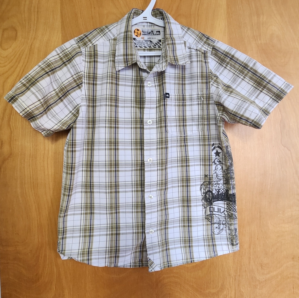 Boys Short Sleeve Button Down Quicksilver Shirt Med 12-14
